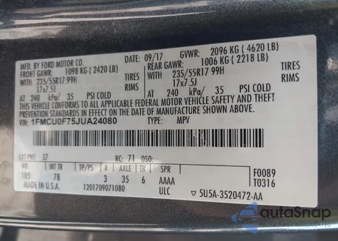 2018 Ford Escape S из США, поврежденный, VIN 1FMCU0F75JUA24080